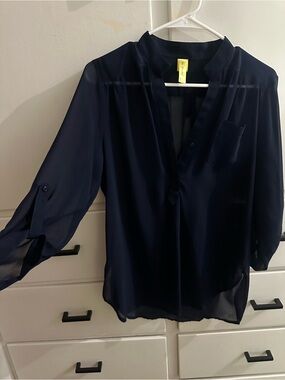 Francesca's Navy Sheer Blouse